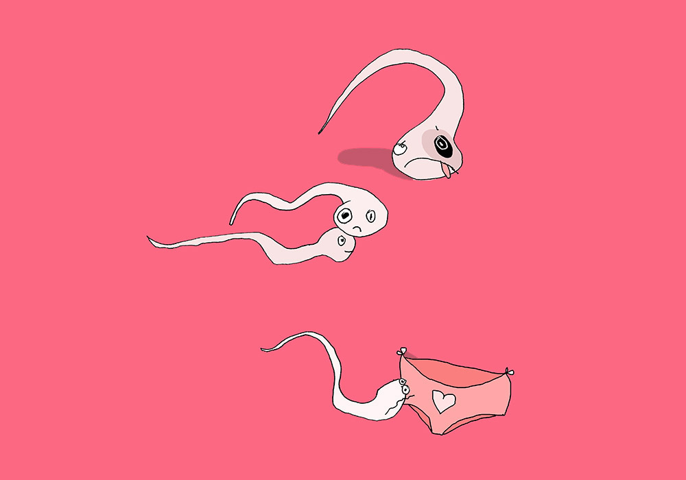 Einzelne Spermien und eine Unterhose