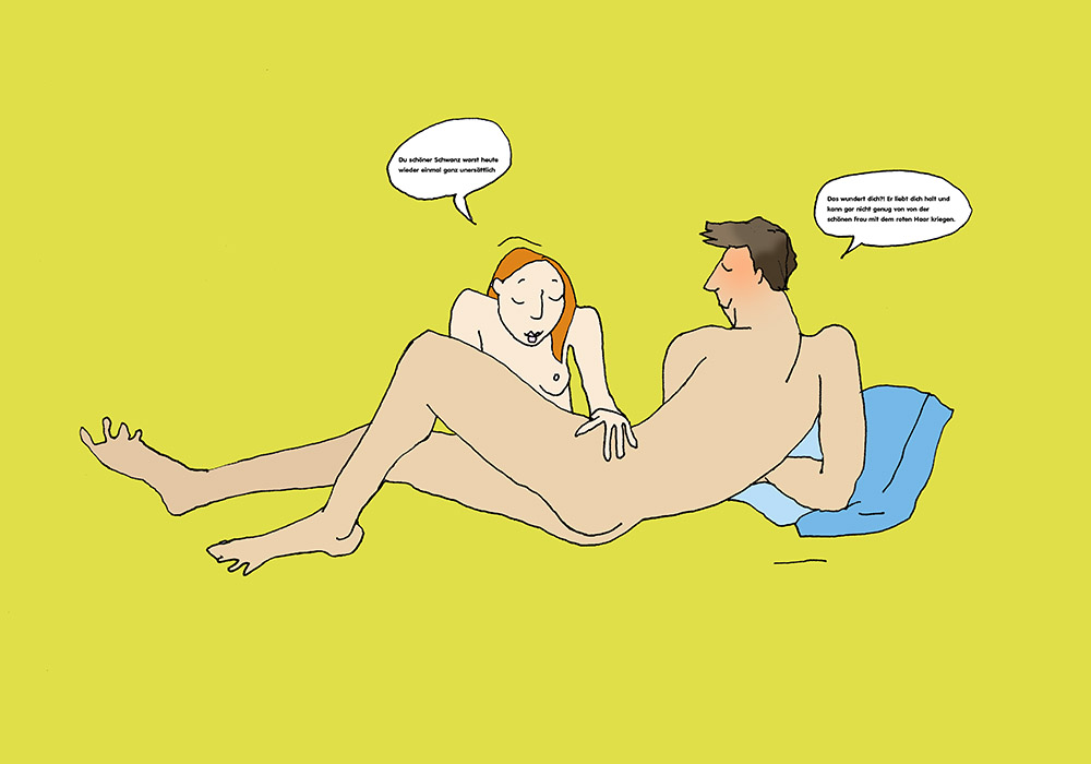 Ein Mann und eine Frau nackt im Bett reden miteinander