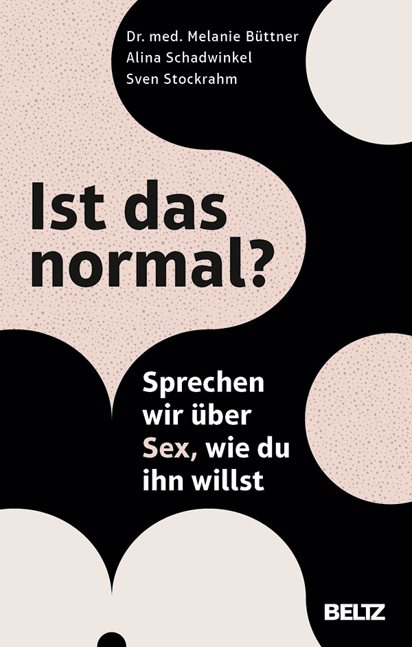 Buchcover zeigt Titel «Ist das normal» und Namen der Autor*innen rosa Hintergrund und schwarze Elemente