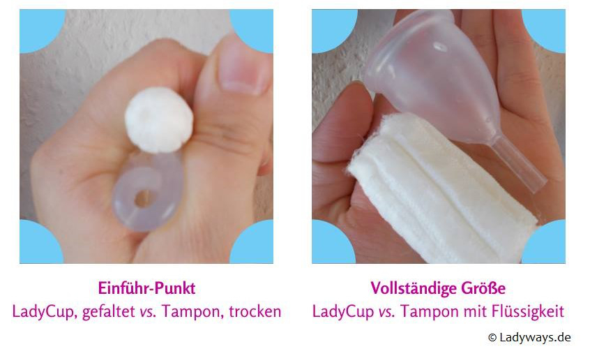 Grössenvergleich Menstruationstasse und Tampon