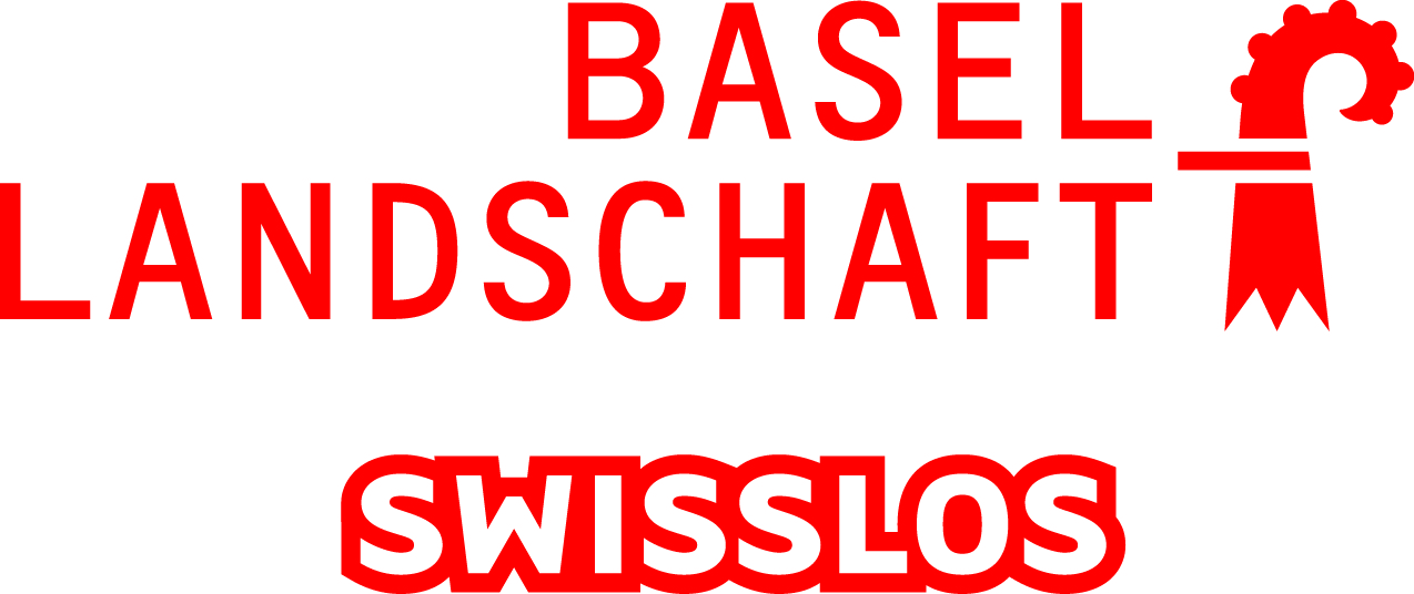Logo rote Schrift vor weissen Hintergrund Basel Landschaft Swisslos